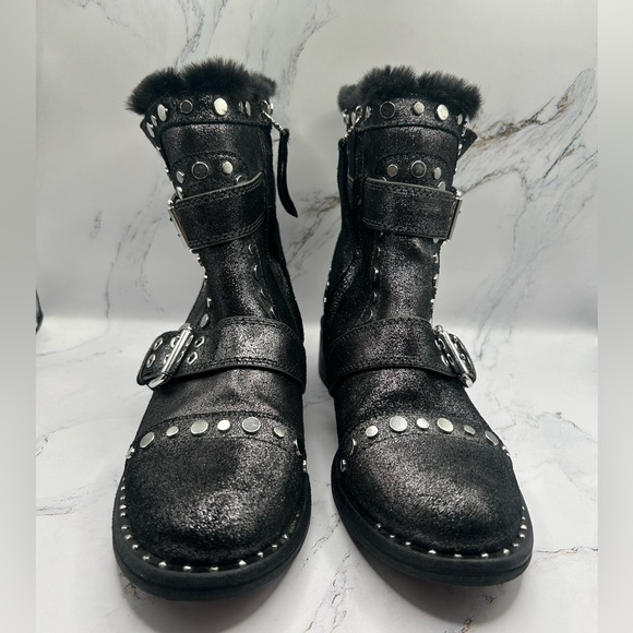Sam Edelman Drea Studded Boots Size 8 Women’s Black Shiny Furry Sparkly Booties - Picture 3 of 9
